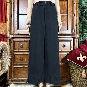 LOFT Black High Waist Wide Leg Banded Hem Cotton Ankle Jean
